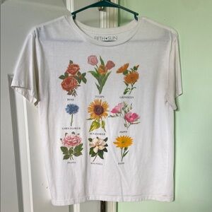 Fifth Sun White Tee with Colorful Floral Prints